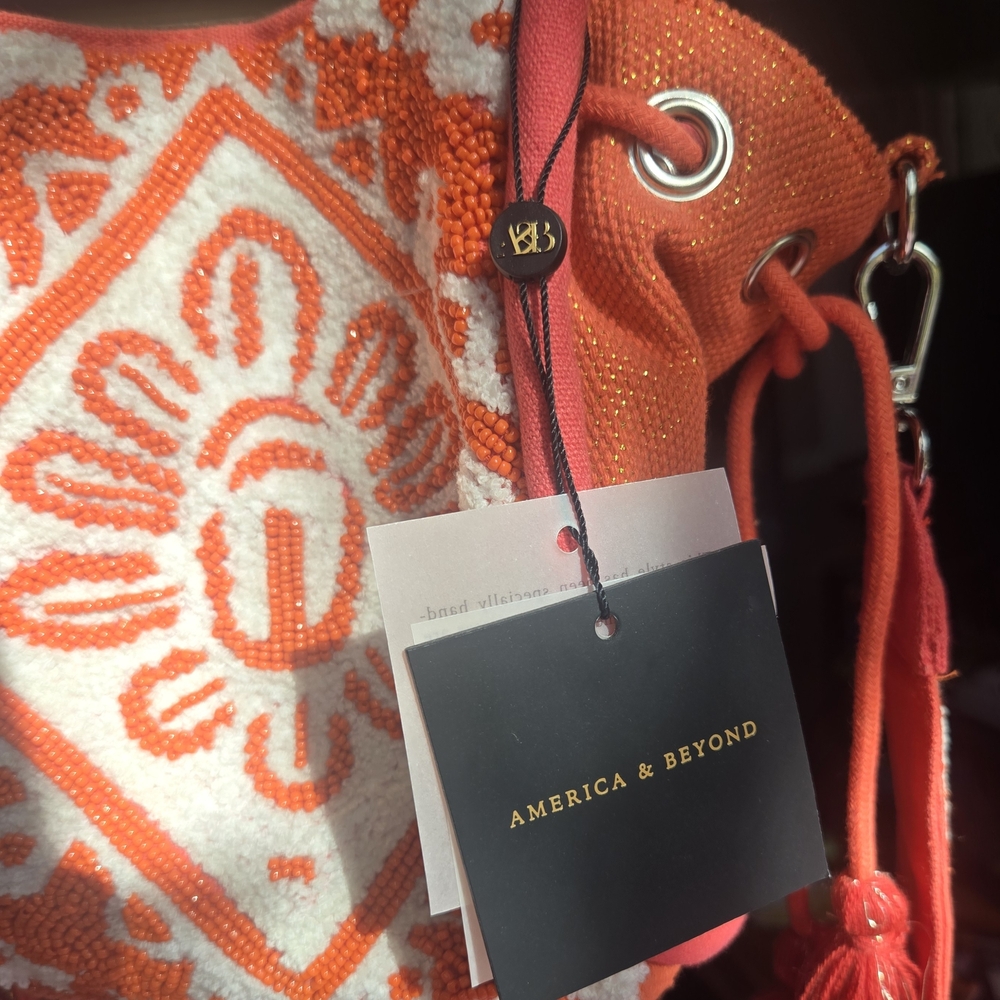 America & Beyond Orange/Coral Beaded Shoulder Bag
